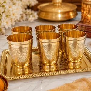 100 pure brass glass set of 6 with serving tray 300 ml brass original imahpajr4ufvkvtq (1)
