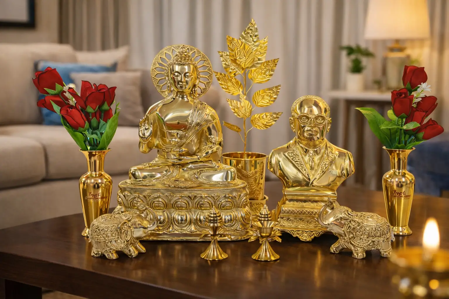 golden shrine with buddha and ambedkar (1)