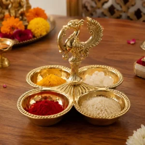 no premium brass peacock chowmukh kankavati with 4 bowls haldi original imahpahyyjagyzsh (1)